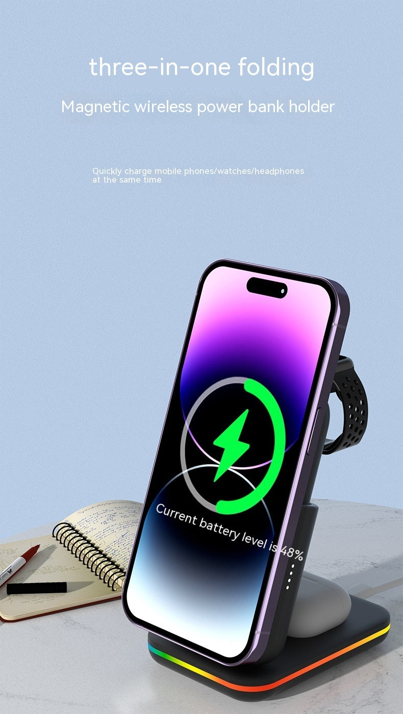 Magnetic Three-in-one Wireless Charger Electrical Magnetic Power Bank 5000 MA Magnetic Wireless Charger