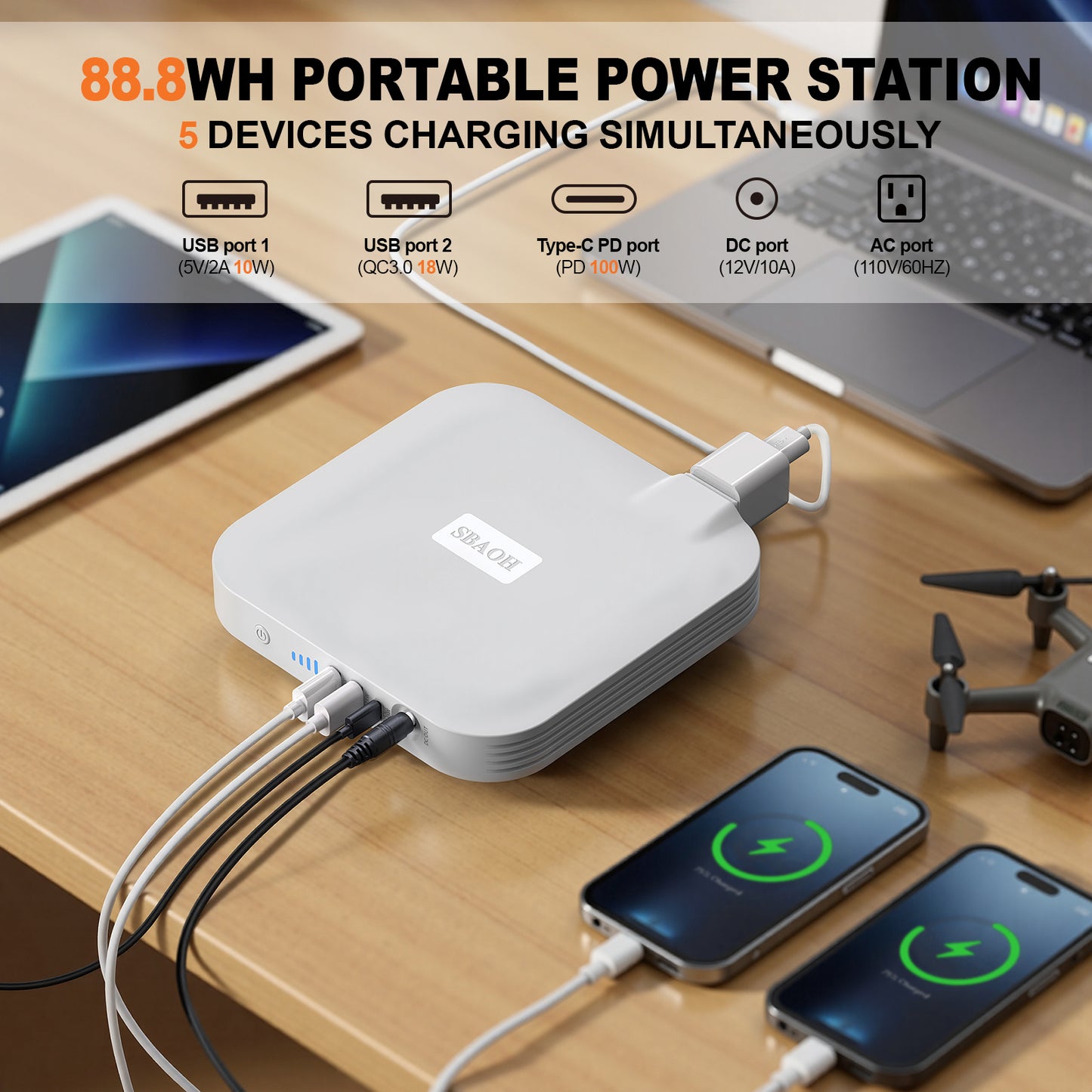 Portable Power Station,100W 88.8Wh 24000mAh Powerbank Portable Emergency Backup Power Supply ,No Solar Panel