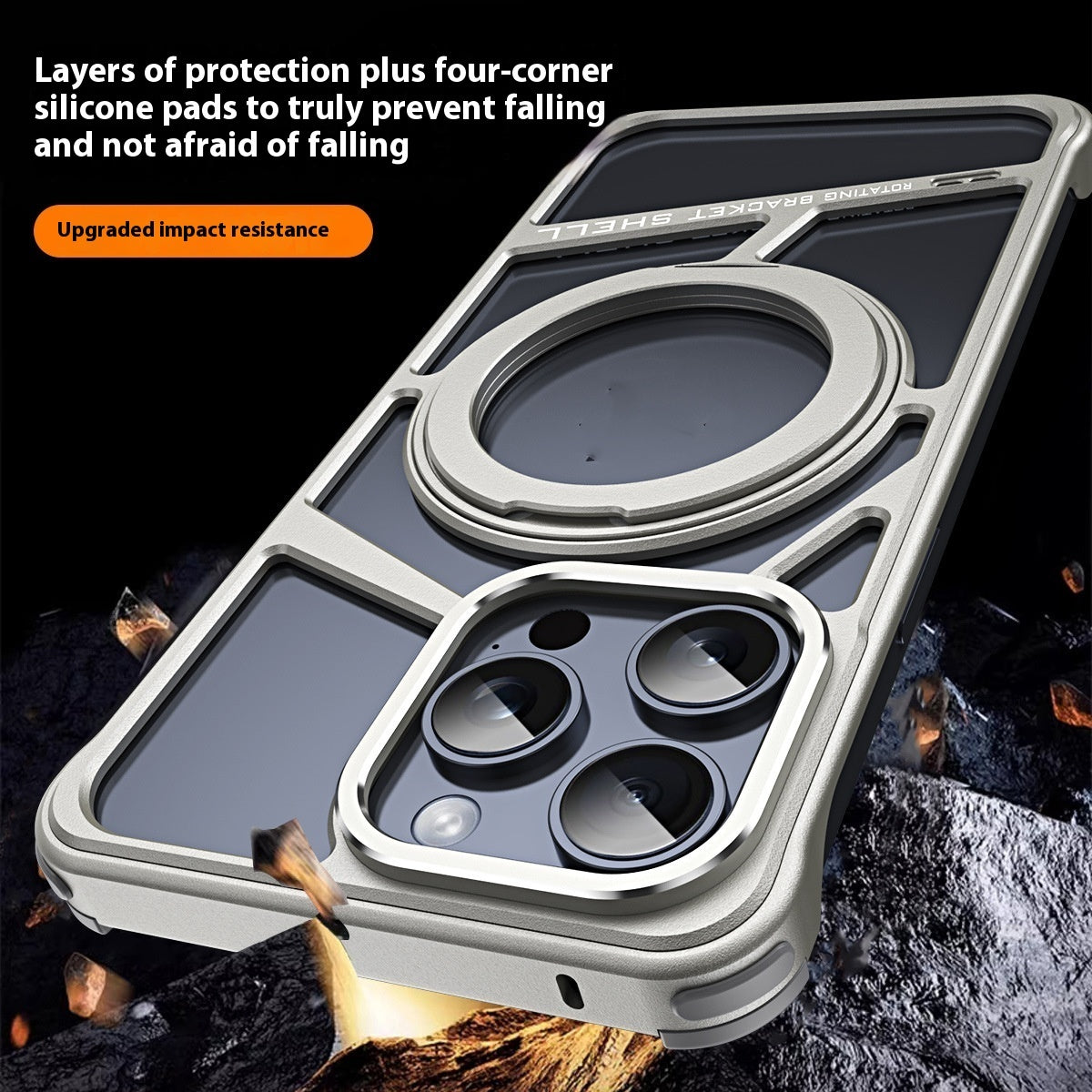 Rotating Bracket Magnetic Suction Metal Hollow Phone Case - SNAPORIZE